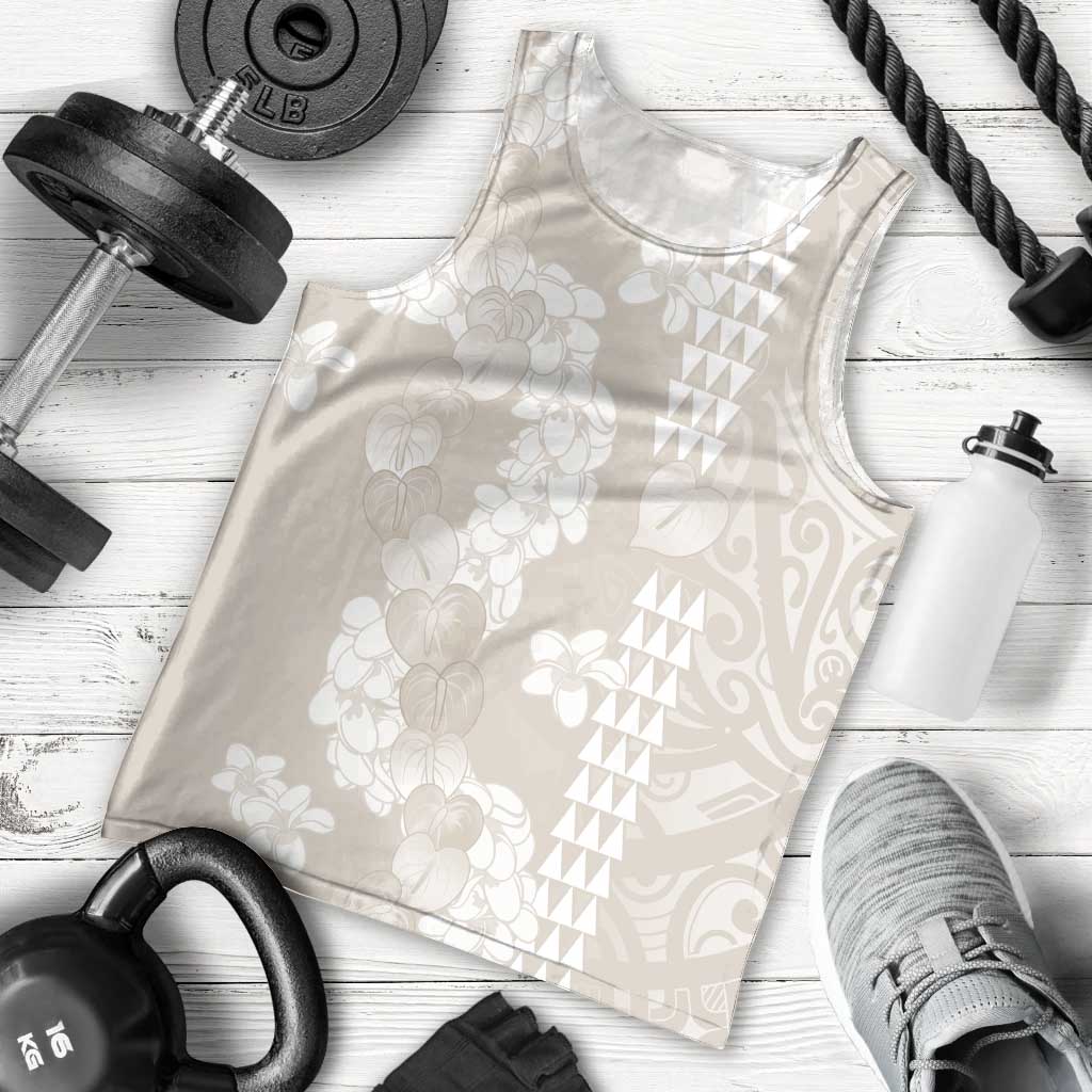 Suede Beige Hawaii Anthurium Plumeria Lei Men Tank Top