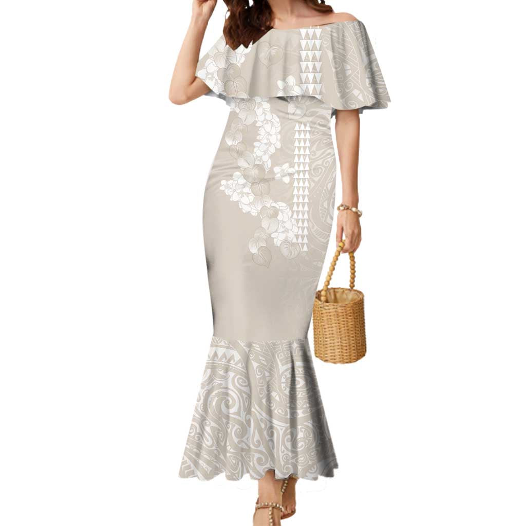 Suede Beige Hawaii Anthurium Plumeria Lei Mermaid Dress