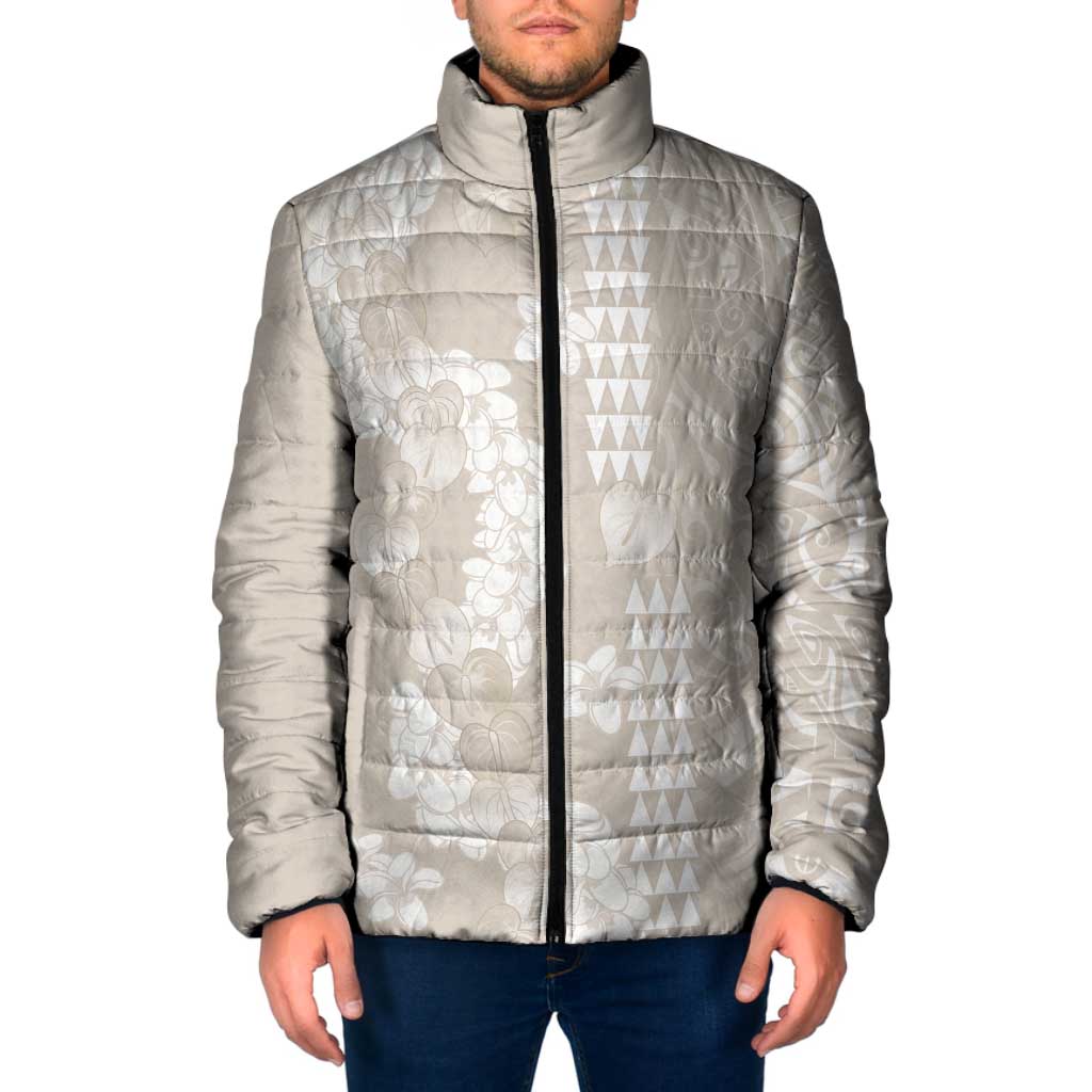 Suede Beige Hawaii Anthurium Plumeria Lei Padded Jacket