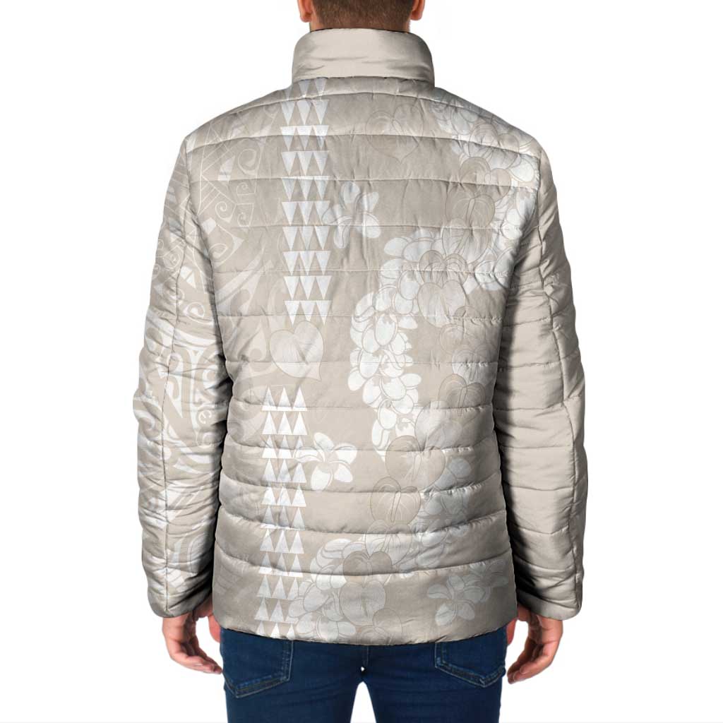 Suede Beige Hawaii Anthurium Plumeria Lei Padded Jacket
