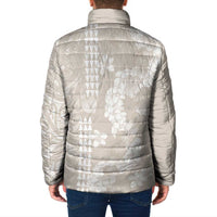 Suede Beige Hawaii Anthurium Plumeria Lei Padded Jacket