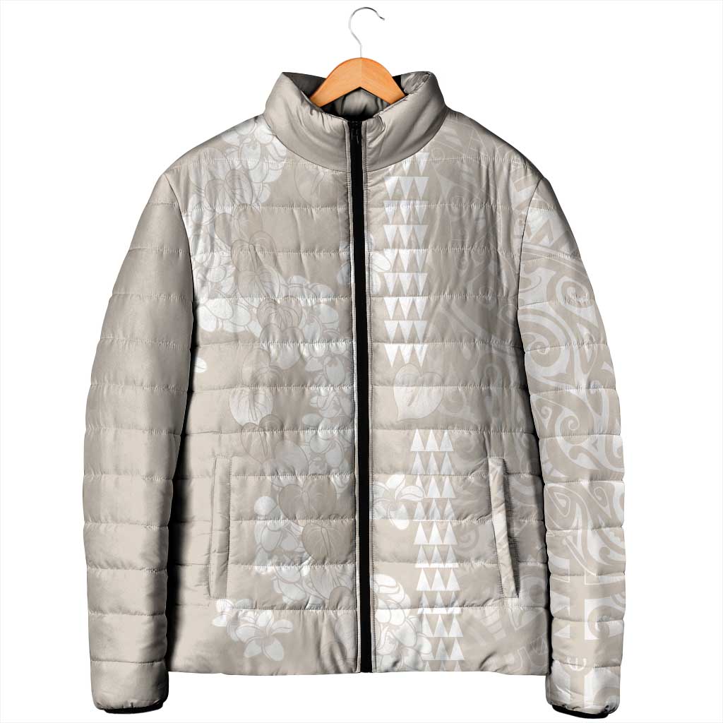 Suede Beige Hawaii Anthurium Plumeria Lei Padded Jacket