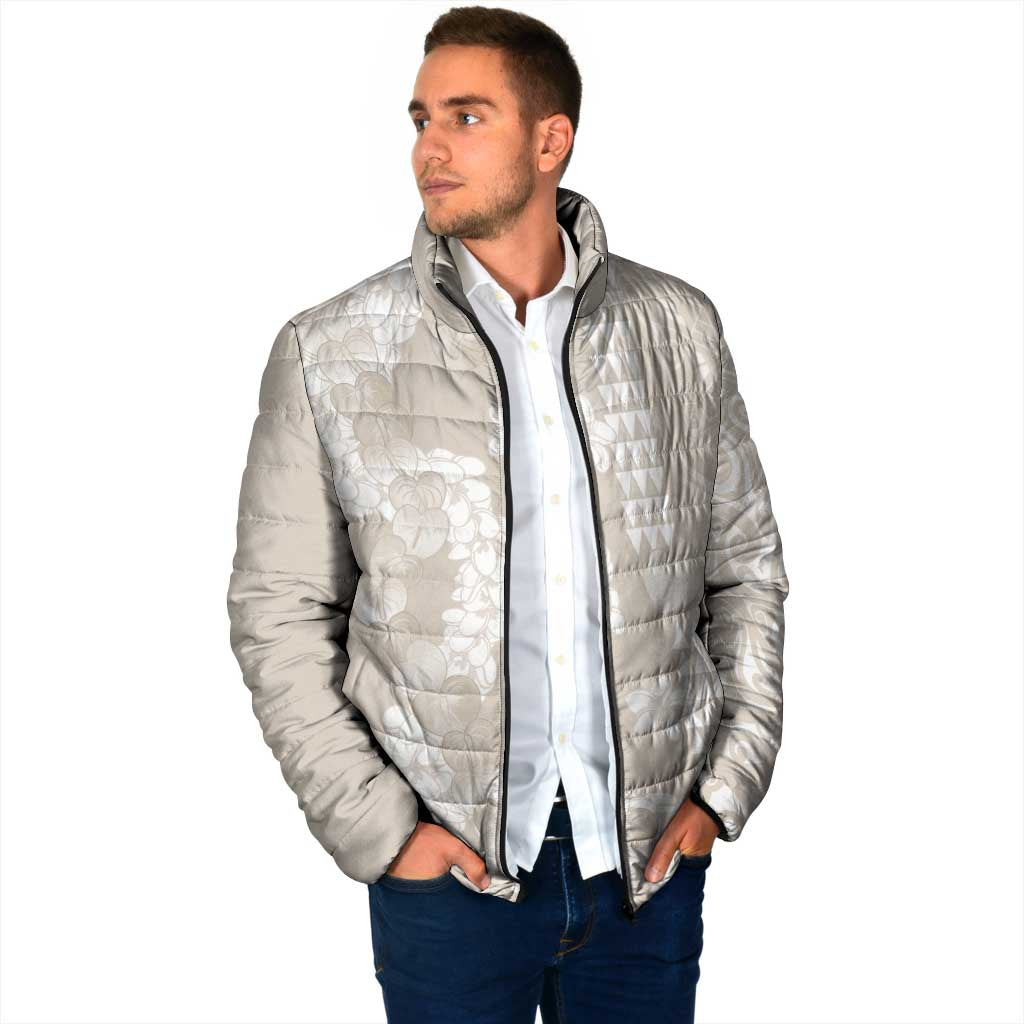 Suede Beige Hawaii Anthurium Plumeria Lei Padded Jacket