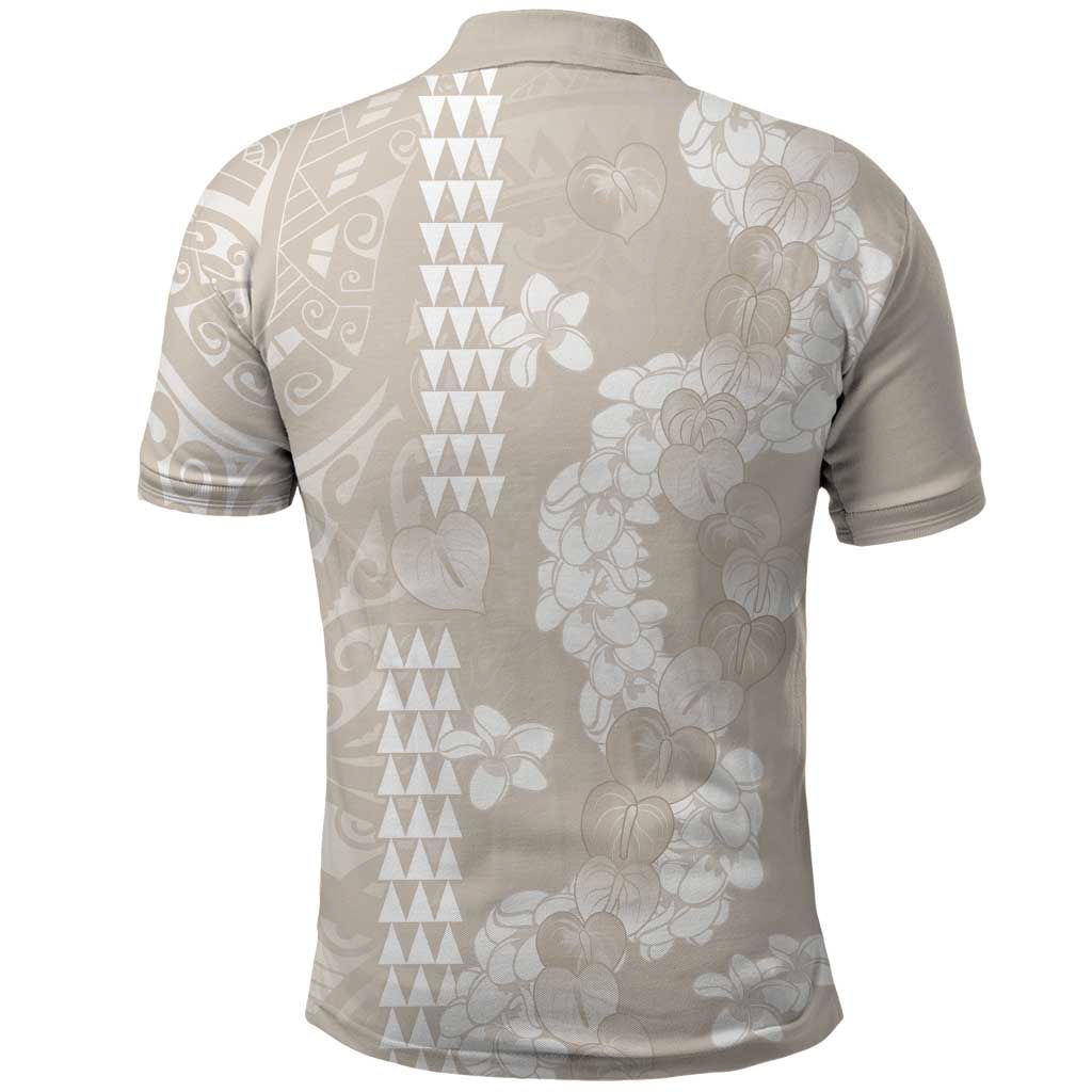 Suede Beige Hawaii Anthurium Plumeria Lei Polo Shirt