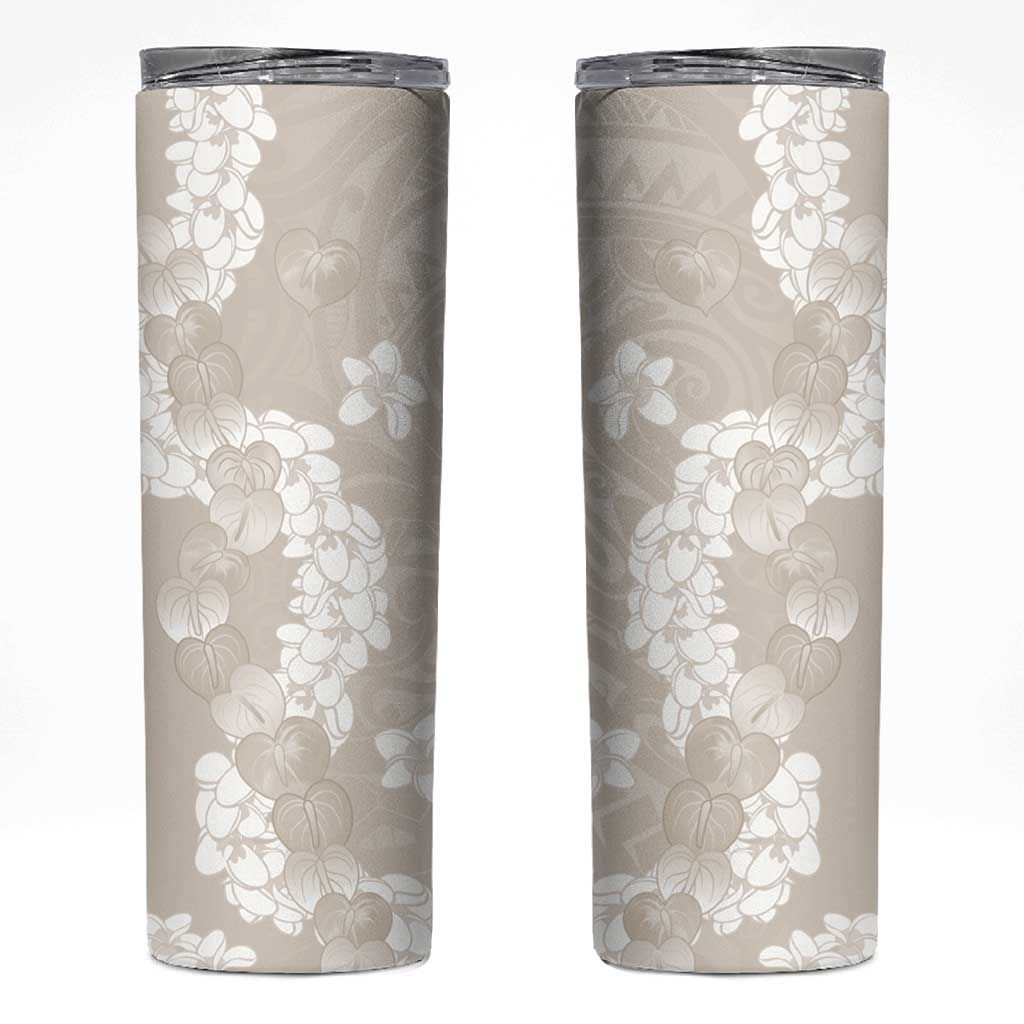 Suede Beige Hawaii Anthurium Plumeria Lei Skinny Tumbler