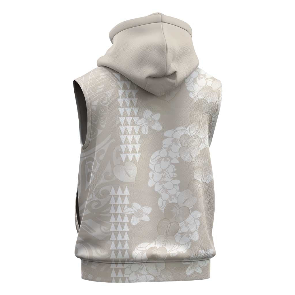 Suede Beige Hawaii Anthurium Plumeria Lei Sleeveless Zip Hoodie