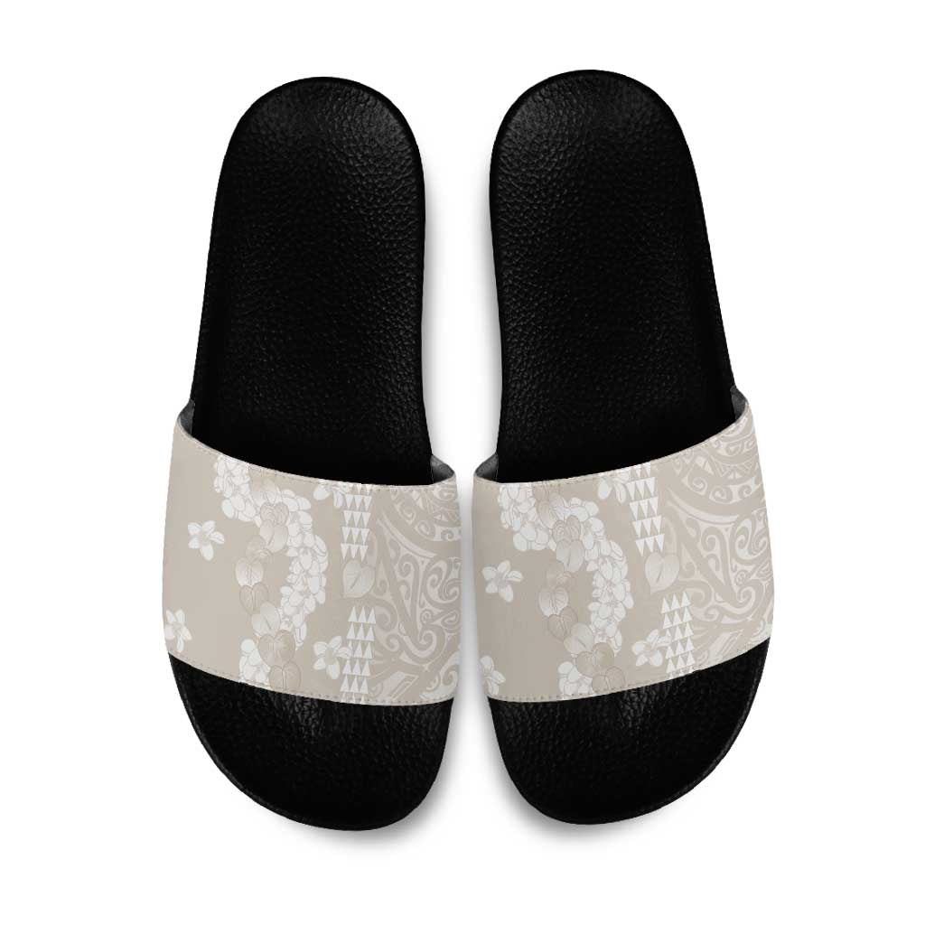 Suede Beige Hawaii Anthurium Plumeria Lei Slide Sandals