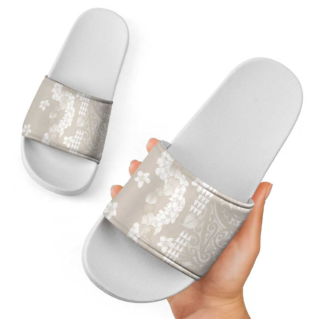 Suede Beige Hawaii Anthurium Plumeria Lei Slide Sandals