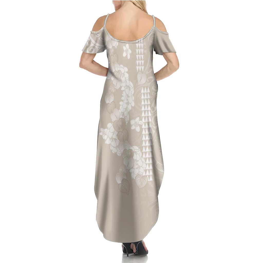 Suede Beige Hawaii Anthurium Plumeria Lei Summer Maxi Dress LT9 - Polynesian Pride