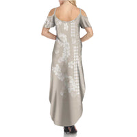 Suede Beige Hawaii Anthurium Plumeria Lei Summer Maxi Dress LT9 - Polynesian Pride