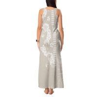 Suede Beige Hawaii Anthurium Plumeria Lei Tank Maxi Dress LT9 - Polynesian Pride