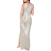 Suede Beige Hawaii Anthurium Plumeria Lei Tank Maxi Dress LT9 - Polynesian Pride