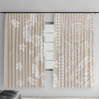 Suede Beige Hawaii Anthurium Plumeria Lei Window Curtain LT9 With Hooks Beige - Polynesian Pride