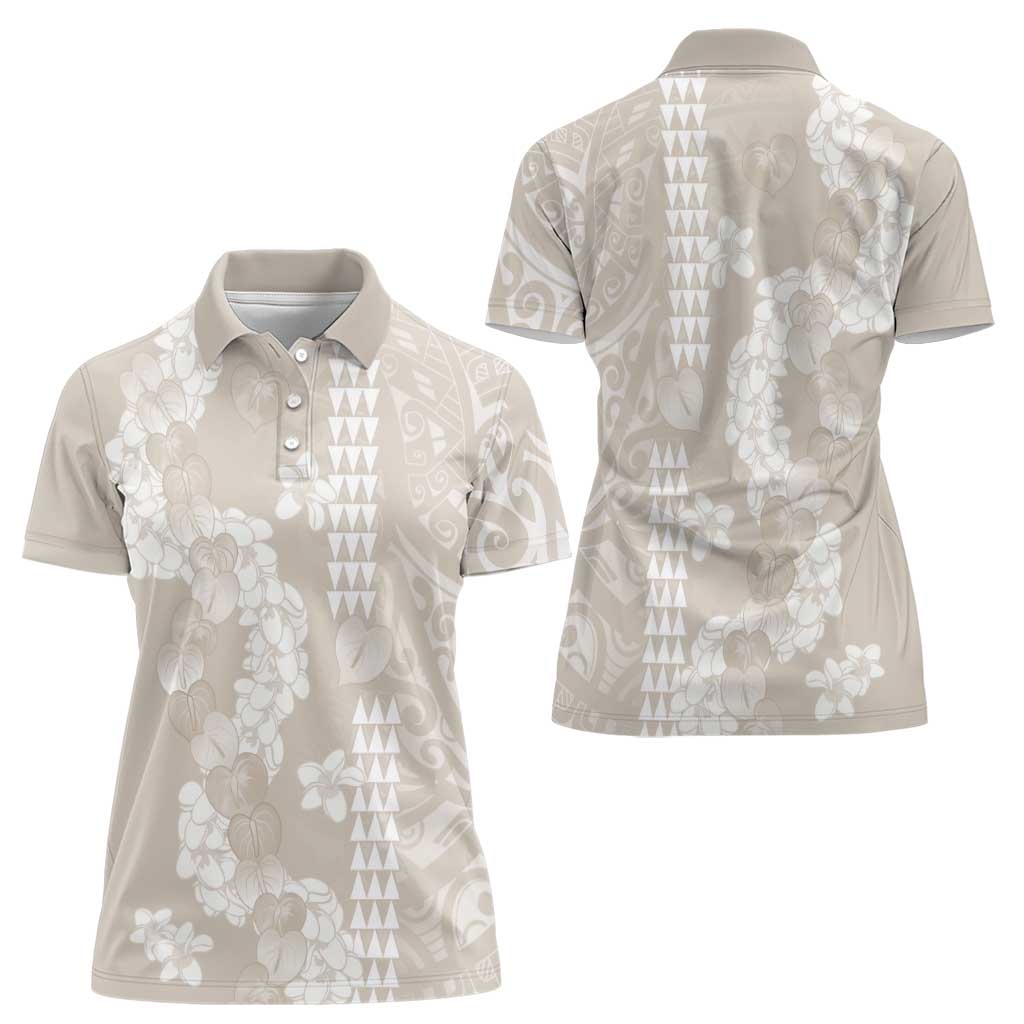 Suede Beige Hawaii Anthurium Plumeria Lei Women Polo Shirt