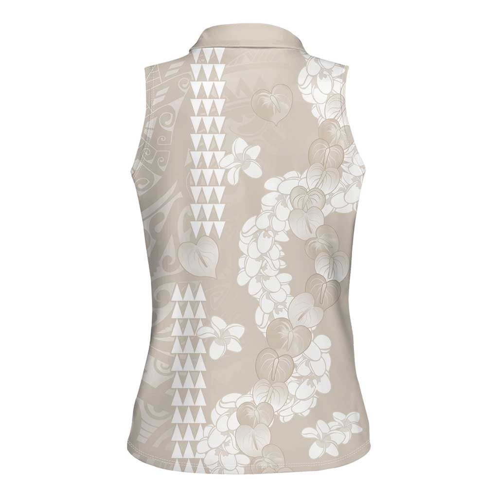 Suede Beige Hawaii Anthurium Plumeria Lei Women Sleeveless Polo Shirt LT9 - Polynesian Pride