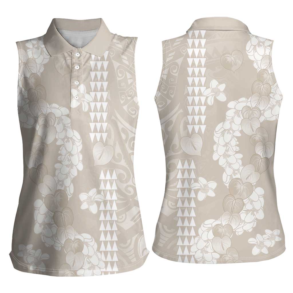 Suede Beige Hawaii Anthurium Plumeria Lei Women Sleeveless Polo Shirt LT9 - Polynesian Pride