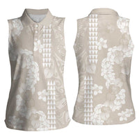 Suede Beige Hawaii Anthurium Plumeria Lei Women Sleeveless Polo Shirt LT9 - Polynesian Pride