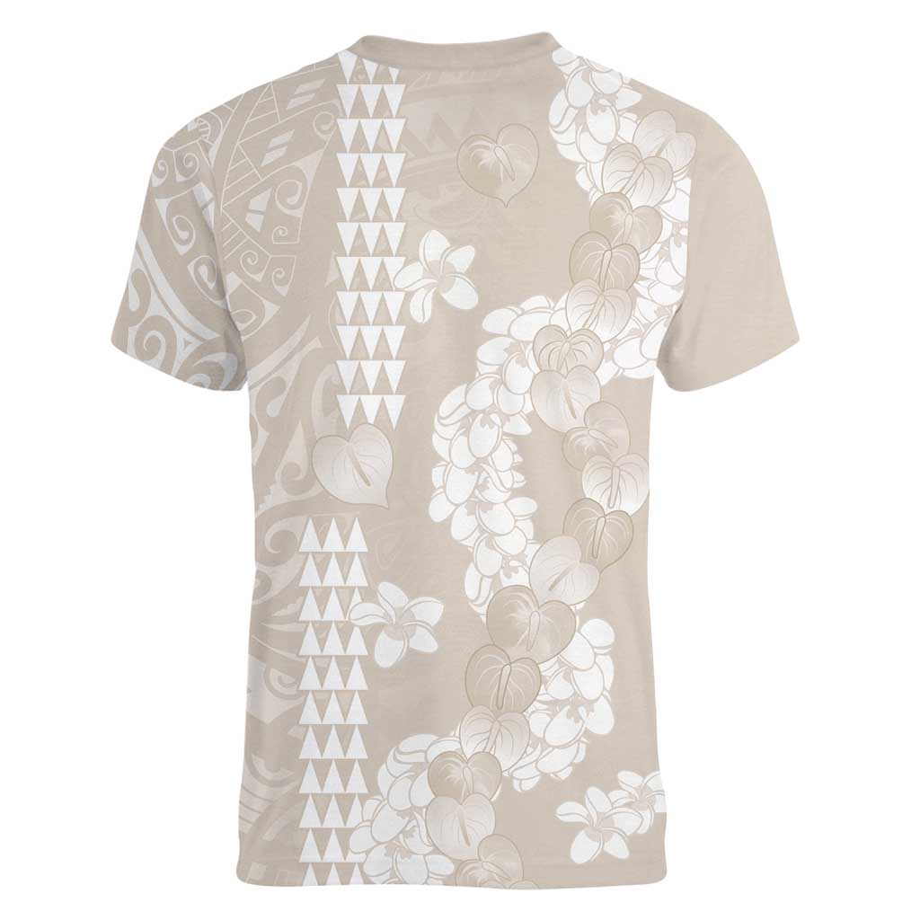 Suede Beige Hawaii Anthurium Plumeria Lei Women V-Neck T-Shirt
