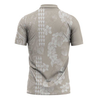 Suede Beige Hawaii Anthurium Plumeria Lei Zipper Polo Shirt