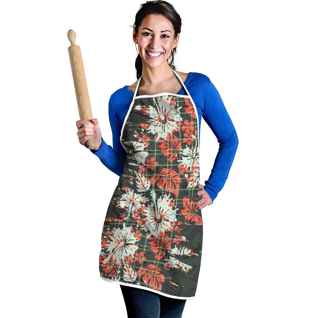 Hawaii Tartan With Hibiscus Apron Polynesian Pattern Vintage