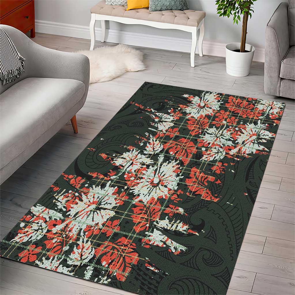 Hawaii Tartan With Hibiscus Area Rug Polynesian Pattern Vintage LT9 - Polynesian Pride