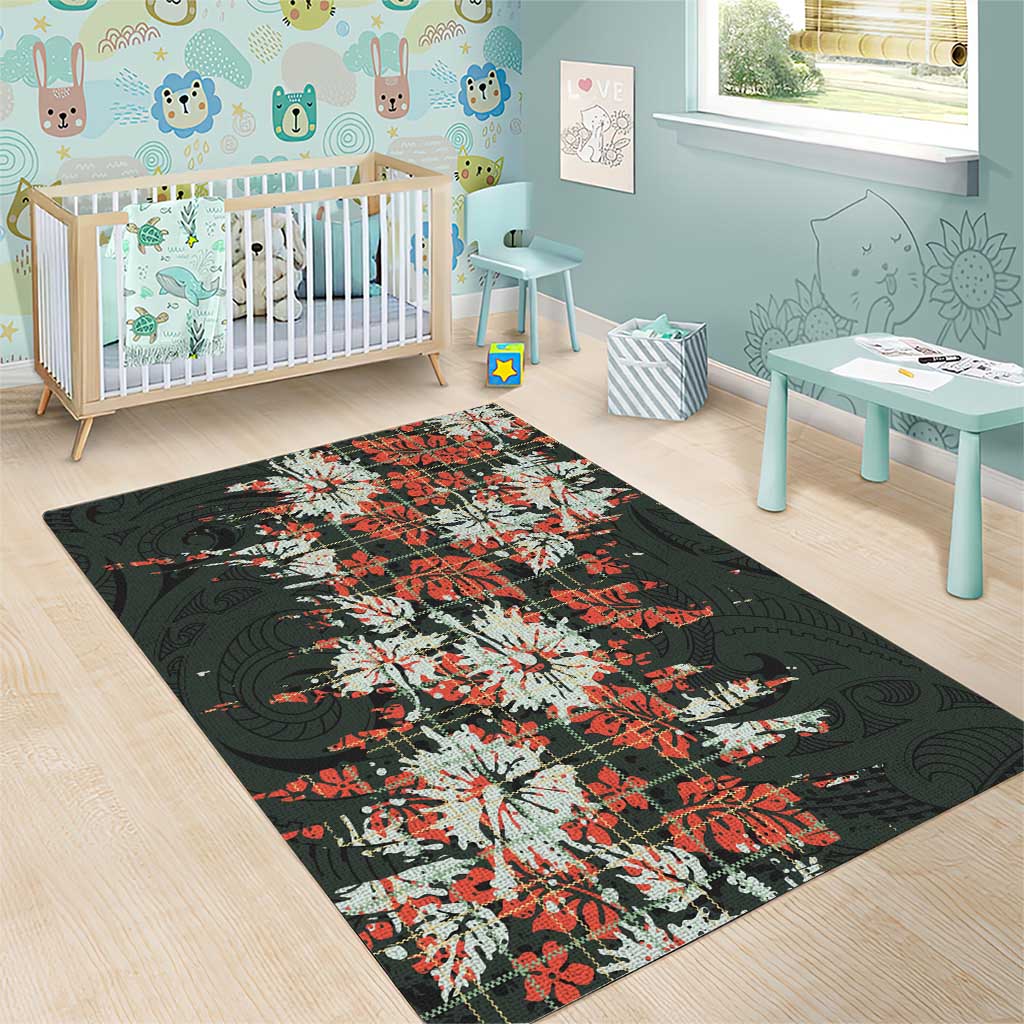 Hawaii Tartan With Hibiscus Area Rug Polynesian Pattern Vintage LT9 - Polynesian Pride
