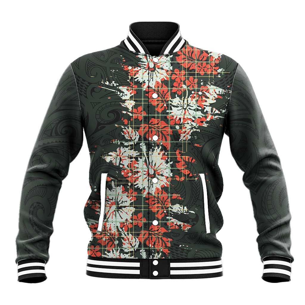 Hawaii Tartan With Hibiscus Baseball Jacket Polynesian Pattern Vintage
