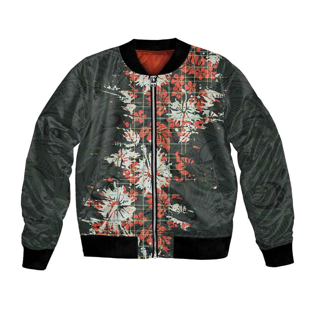 Hawaii Tartan With Hibiscus Bomber Jacket Polynesian Pattern Vintage