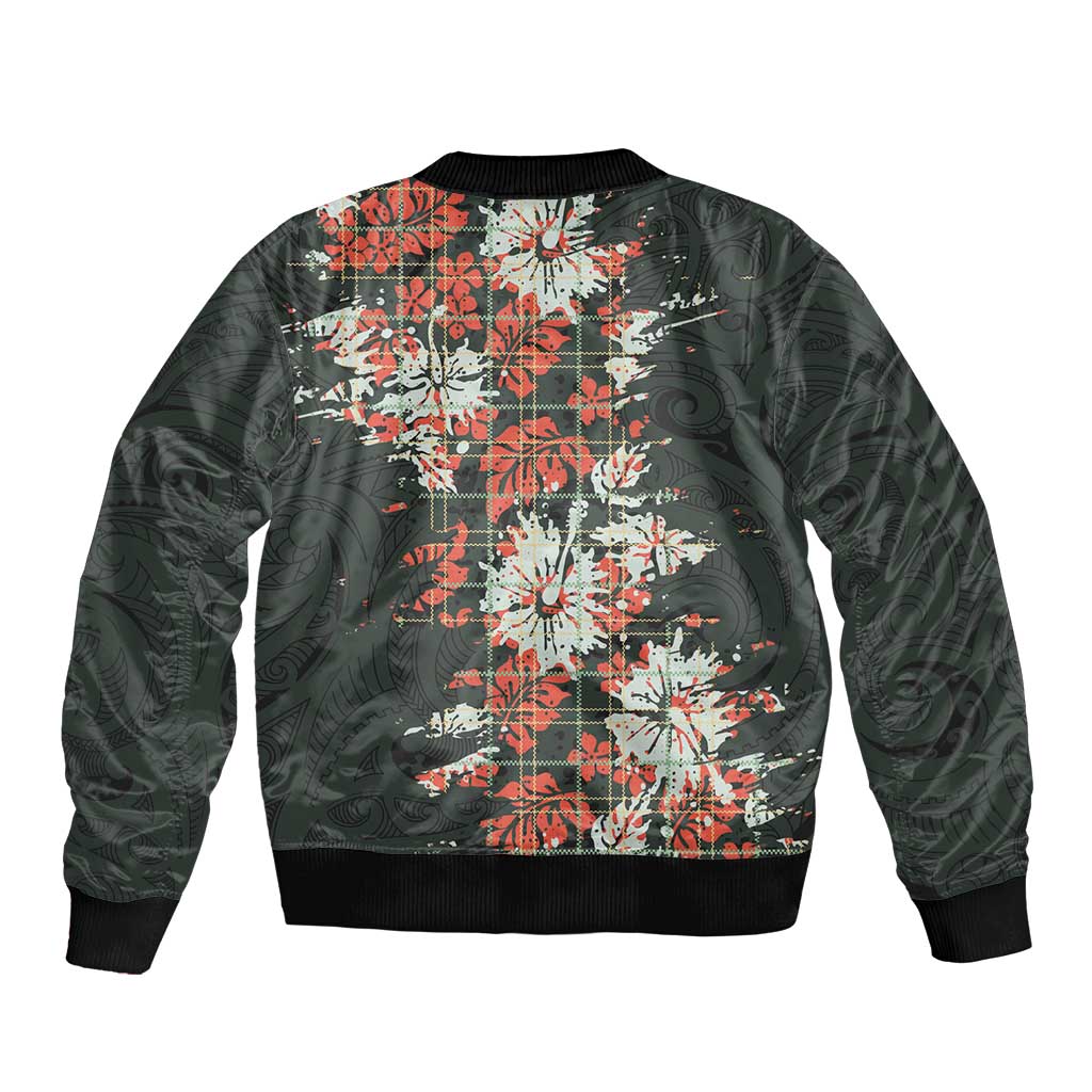 Hawaii Tartan With Hibiscus Bomber Jacket Polynesian Pattern Vintage