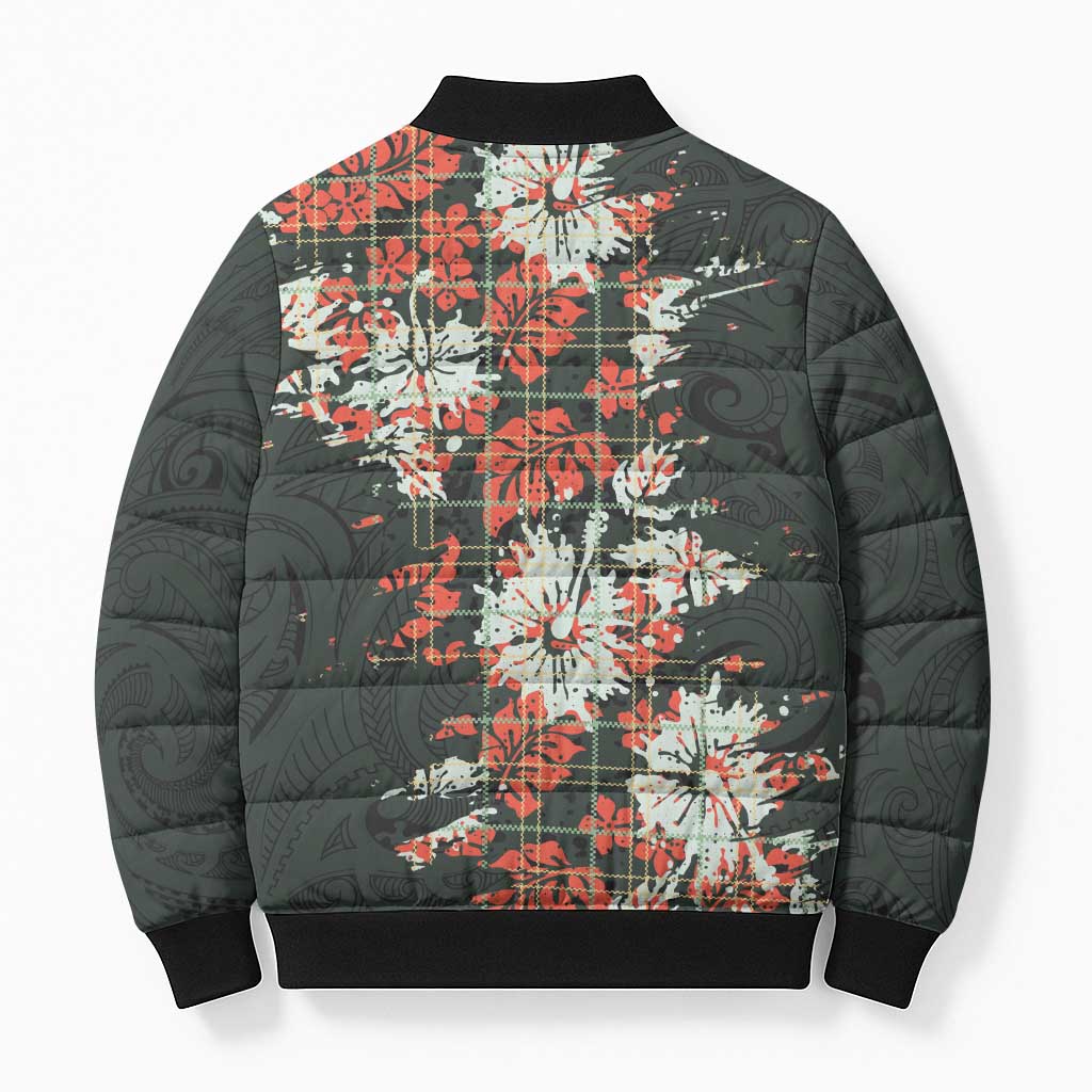 Hawaii Tartan With Hibiscus Bomber Puffer Jacket Polynesian Pattern Vintage