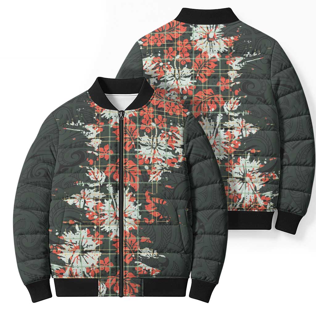 Hawaii Tartan With Hibiscus Bomber Puffer Jacket Polynesian Pattern Vintage