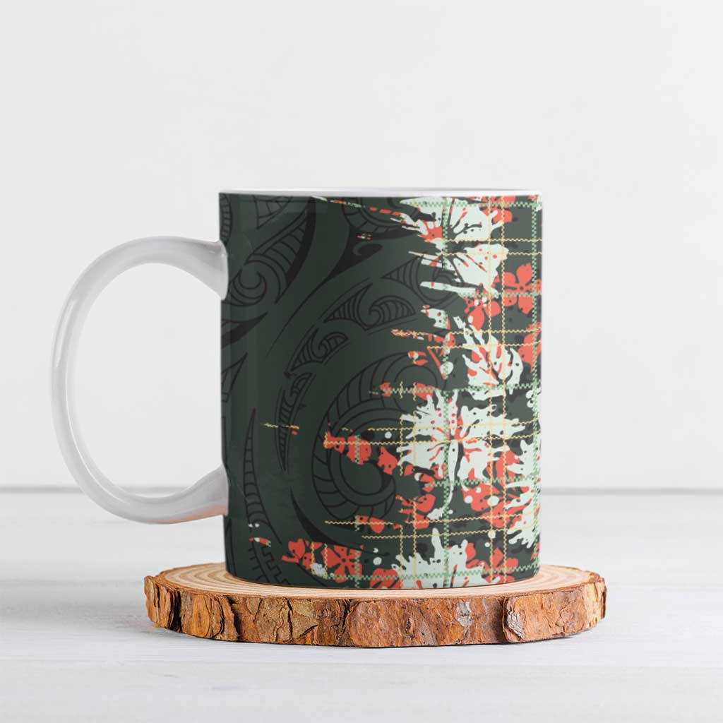 Hawaii Tartan With Hibiscus Ceramic Mug Polynesian Pattern Vintage