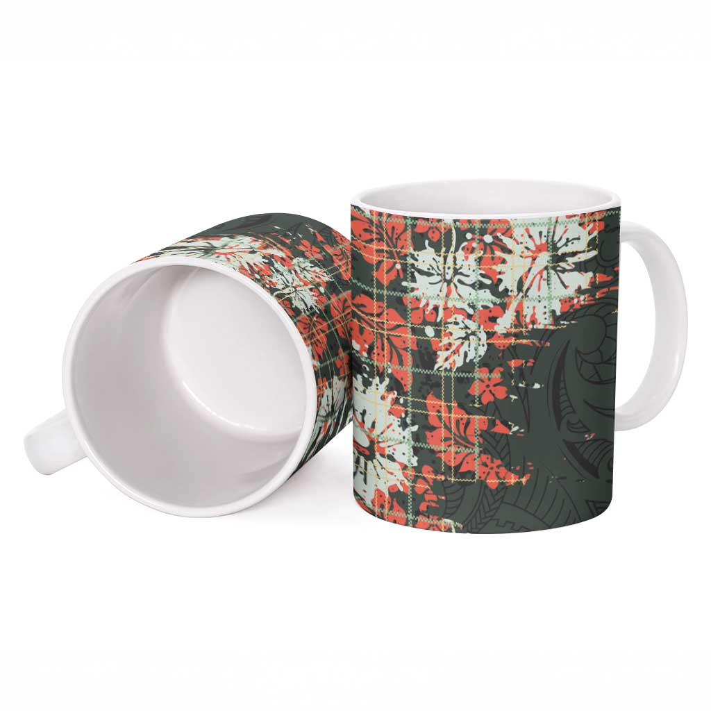 Hawaii Tartan With Hibiscus Ceramic Mug Polynesian Pattern Vintage