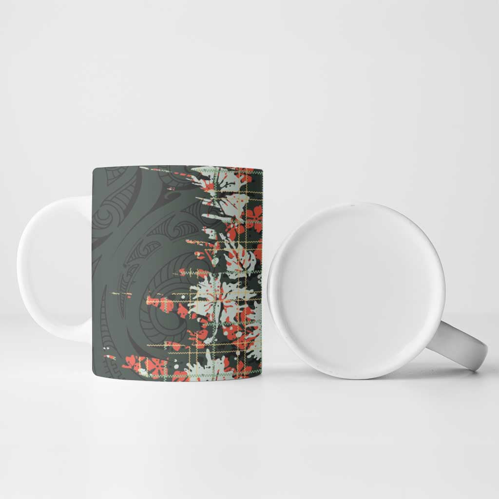 Hawaii Tartan With Hibiscus Ceramic Mug Polynesian Pattern Vintage