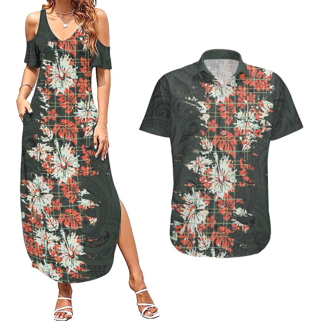 Hawaii Tartan With Hibiscus Couples Matching Summer Maxi Dress and Hawaiian Shirt Polynesian Pattern Vintage