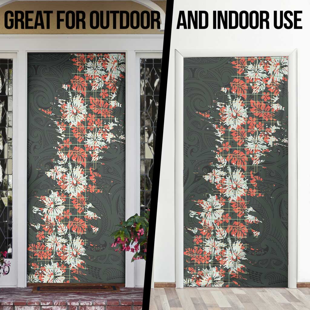 Hawaii Tartan With Hibiscus Door Cover Polynesian Pattern Vintage