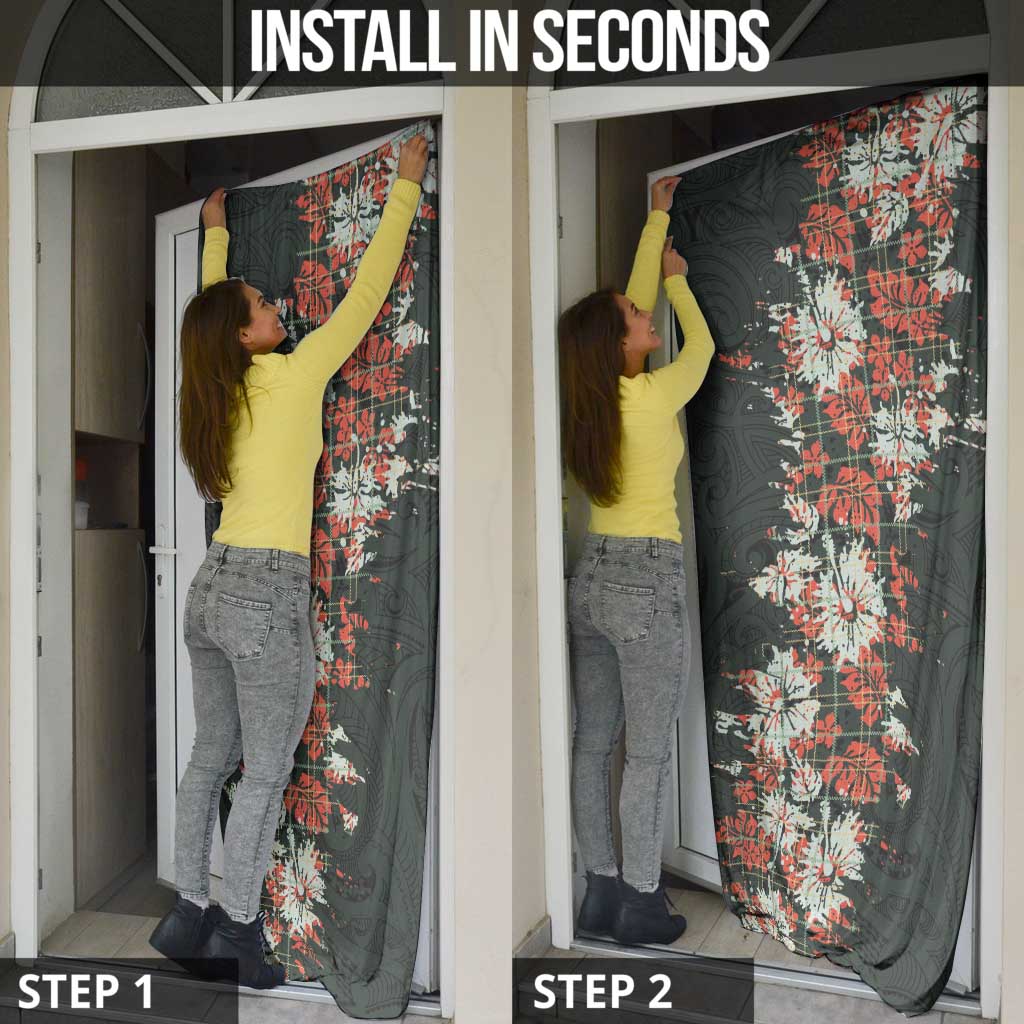 Hawaii Tartan With Hibiscus Door Cover Polynesian Pattern Vintage
