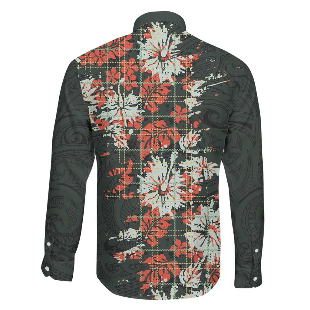 Hawaii Tartan With Hibiscus Family Matching Long Sleeve Bodycon Dress and Hawaiian Shirt Polynesian Pattern Vintage