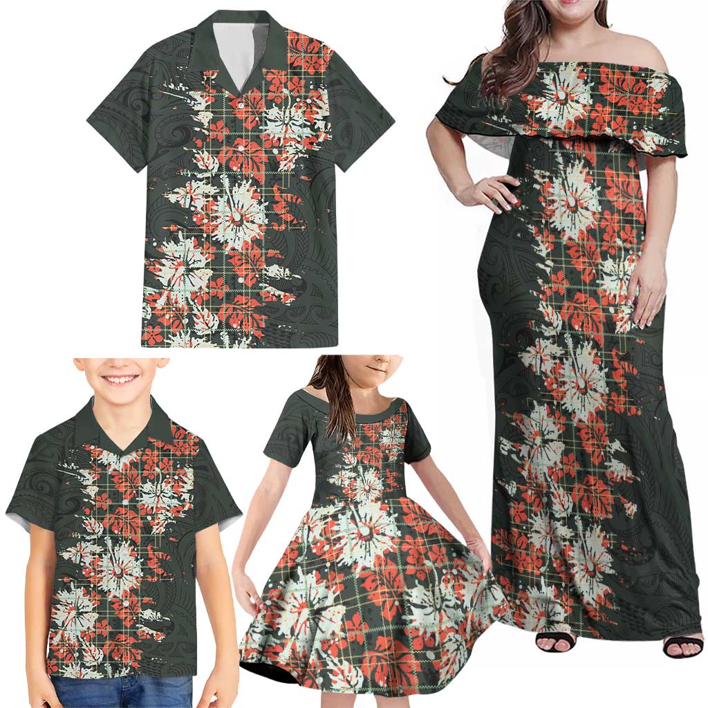 Hawaii Tartan With Hibiscus Family Matching Off Shoulder Maxi Dress and Hawaiian Shirt Polynesian Pattern Vintage LT9 - Polynesian Pride