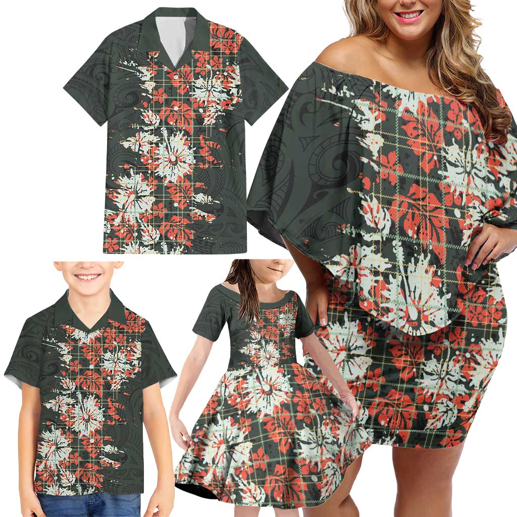 Hawaii Tartan With Hibiscus Family Matching Off Shoulder Short Dress and Hawaiian Shirt Polynesian Pattern Vintage LT9 - Polynesian Pride
