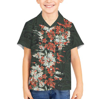 Hawaii Tartan With Hibiscus Family Matching Puletasi and Hawaiian Shirt Polynesian Pattern Vintage LT9 Son's Shirt Dark Green - Polynesian Pride