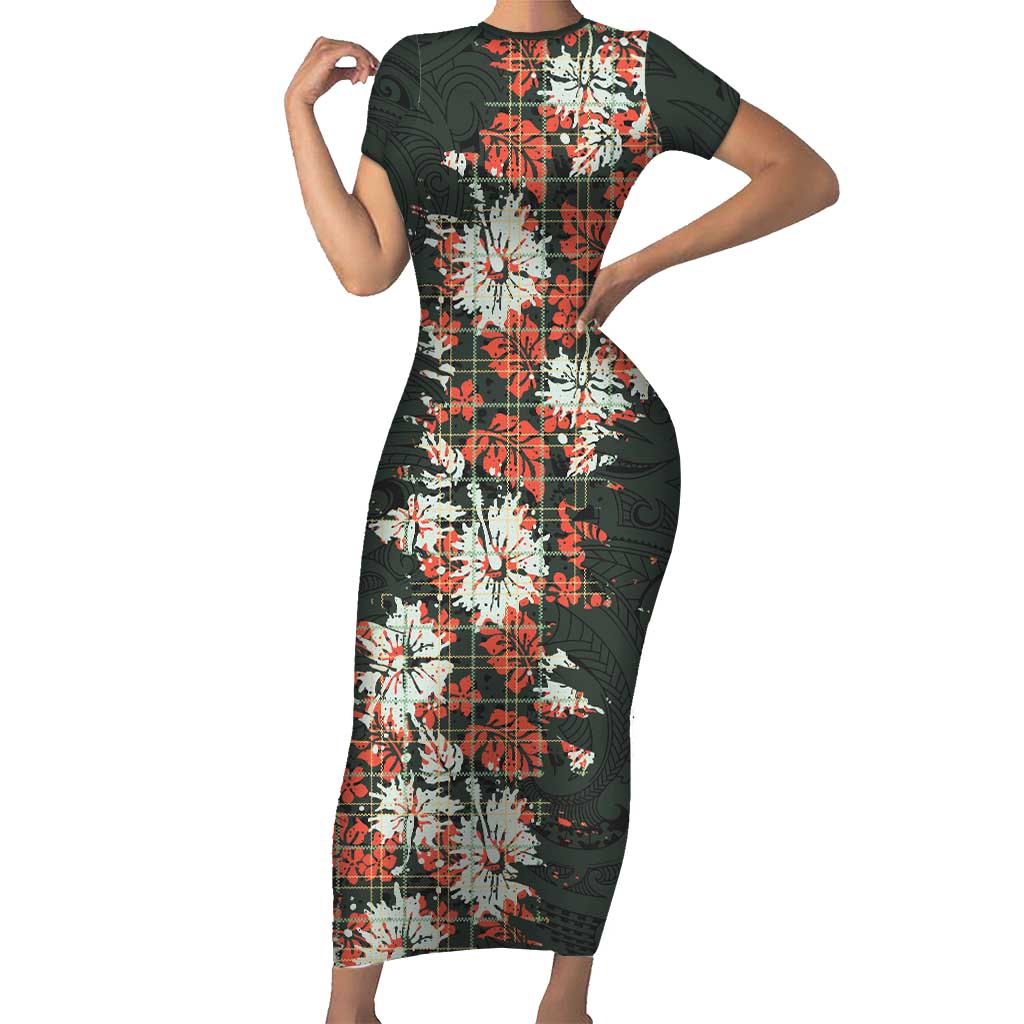 Hawaii Tartan With Hibiscus Family Matching Short Sleeve Bodycon Dress and Hawaiian Shirt Polynesian Pattern Vintage