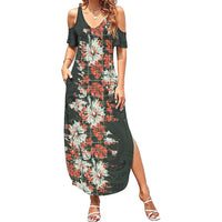 Hawaii Tartan With Hibiscus Family Matching Summer Maxi Dress and Hawaiian Shirt Polynesian Pattern Vintage LT9 Mom's Dress Dark Green - Polynesian Pride