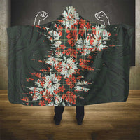 Hawaii Tartan With Hibiscus Hooded Blanket Polynesian Pattern Vintage