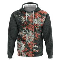 Hawaii Tartan With Hibiscus Hoodie Polynesian Pattern Vintage LT9 Pullover Hoodie Dark Green - Polynesian Pride