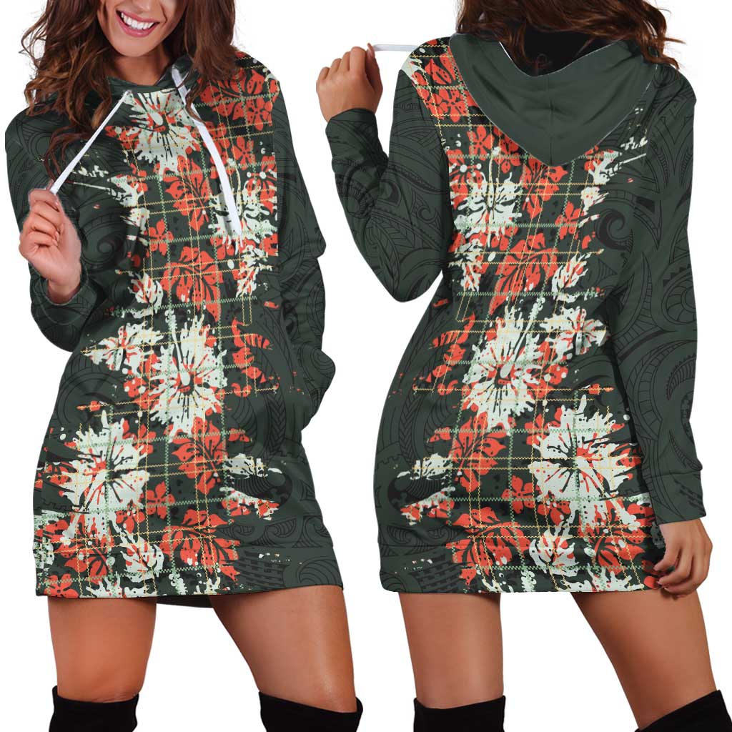 Hawaii Tartan With Hibiscus Hoodie Dress Polynesian Pattern Vintage