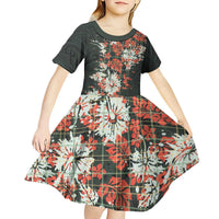 Hawaii Tartan With Hibiscus Kid Short Sleeve Dress Polynesian Pattern Vintage