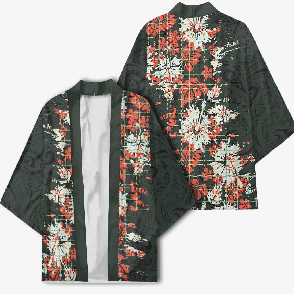 Hawaii Tartan With Hibiscus Kimono Polynesian Pattern Vintage LT9 - Polynesian Pride