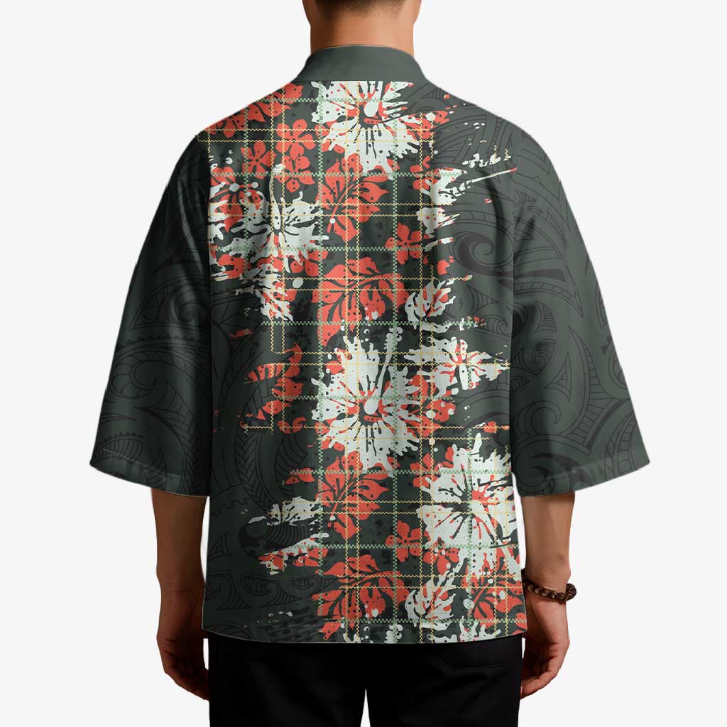 Hawaii Tartan With Hibiscus Kimono Polynesian Pattern Vintage LT9 - Polynesian Pride