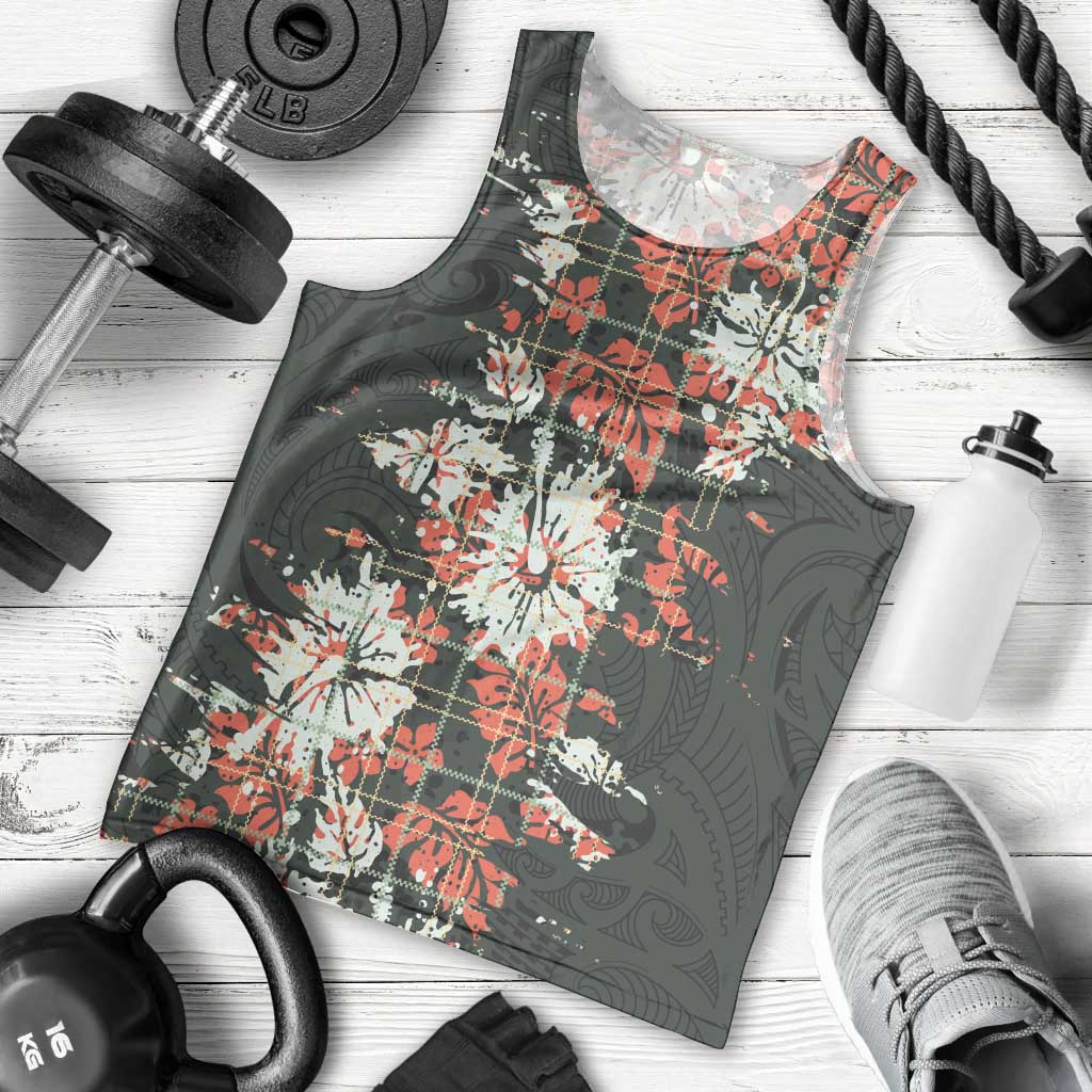 Hawaii Tartan With Hibiscus Men Tank Top Polynesian Pattern Vintage